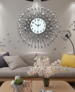 PEBBLEWATER Diamond Art Design Elegant Luxury Style Silver Floral Star Wall Clock for Home or Office Decorations - Divine Inspiration Styles