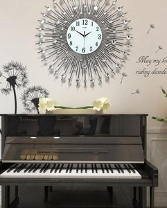 PEBBLEWATER Diamond Art Design Elegant Luxury Style Silver Floral Star Wall Clock for Home or Office Decorations - Divine Inspiration Styles