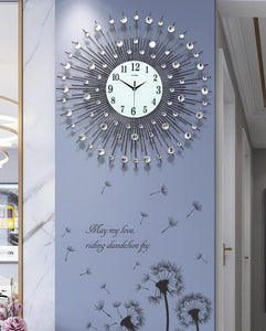 PEBBLEWATER Diamond Art Design Elegant Luxury Style Silver Floral Star Wall Clock for Home or Office Decorations - Divine Inspiration Styles