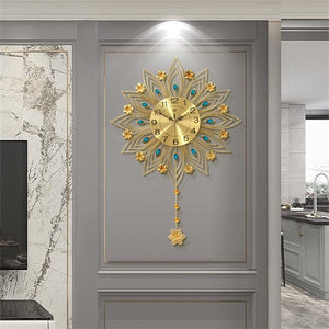 STARLIGHT Golden Blue & Silver Floral Star Creative Art Modern Design Wall Clock for Home Decorations - Divine Inspiration Styles