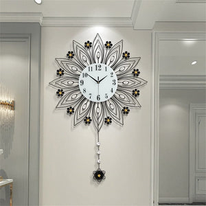 STARLIGHT Golden Blue & Silver Floral Star Creative Art Modern Design Wall Clock for Home Decorations - Divine Inspiration Styles