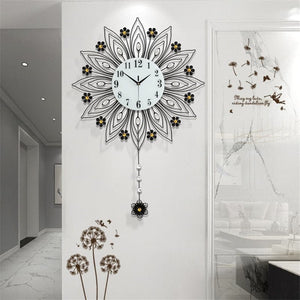 STARLIGHT Golden Blue & Silver Floral Star Creative Art Modern Design Wall Clock for Home Decorations - Divine Inspiration Styles
