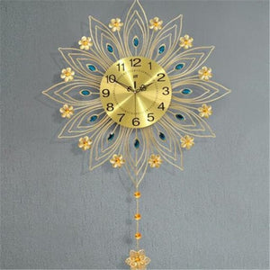 STARLIGHT Golden Blue & Silver Floral Star Creative Art Modern Design Wall Clock for Home Decorations - Divine Inspiration Styles