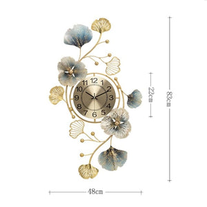 LEAFYFLOWER Golden Blue Floral Creative Art Modern Design Wall Clock for Home or Office Decorations - Divine Inspiration Styles