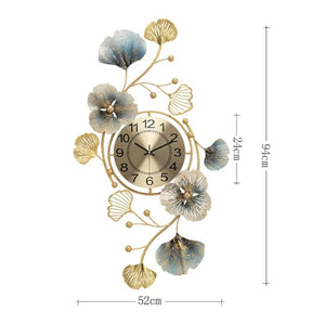 LEAFYFLOWER Golden Blue Floral Creative Art Modern Design Wall Clock for Home or Office Decorations - Divine Inspiration Styles