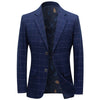 BRADLEY Men's Fashion Premium Quality Navy Blue & Black Plaid Style Blazer Suit Jacket - Divine Inspiration Styles