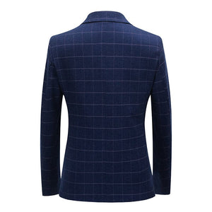 BRADLEY Men's Fashion Premium Quality Navy Blue & Black Plaid Style Blazer Suit Jacket - Divine Inspiration Styles