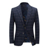BRADLEY Men's Fashion Premium Quality Navy Blue & Black Plaid Style Blazer Suit Jacket - Divine Inspiration Styles