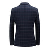 BRADLEY Men's Fashion Premium Quality Navy Blue & Black Plaid Style Blazer Suit Jacket - Divine Inspiration Styles