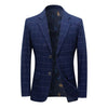 BRADLEY Men's Fashion Premium Quality Navy Blue & Black Plaid Style Blazer Suit Jacket - Divine Inspiration Styles