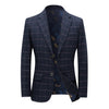 BRADLEY Men's Fashion Premium Quality Navy Blue & Black Plaid Style Blazer Suit Jacket - Divine Inspiration Styles