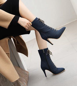 BRIANNA Design Women's Stylish Elegant Fashion Denim Zipper Design Boot Shoes - Divine Inspiration Styles