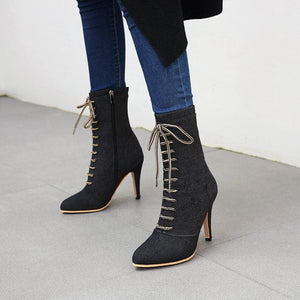 BRIANNA Design Women's Stylish Elegant Fashion Denim Zipper Design Boot Shoes - Divine Inspiration Styles
