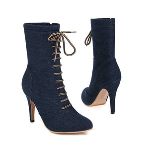 BRIANNA Design Women's Stylish Elegant Fashion Denim Zipper Design Boot Shoes - Divine Inspiration Styles