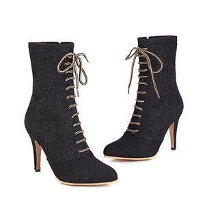 BRIANNA Design Women's Stylish Elegant Fashion Denim Zipper Design Boot Shoes - Divine Inspiration Styles