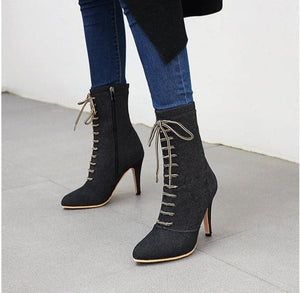 BRIANNA Design Women's Stylish Elegant Fashion Denim Zipper Design Boot Shoes - Divine Inspiration Styles