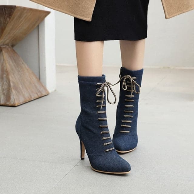 BRIANNA Design Women's Stylish Elegant Fashion Denim Zipper Design Boot Shoes - Divine Inspiration Styles