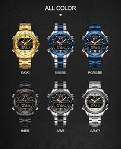 NAVIFORCE Men's Luxury Fine Fashion Premium Top Quality Analog & Digital Dial Stainless Steel Watch - Divine Inspiration Styles