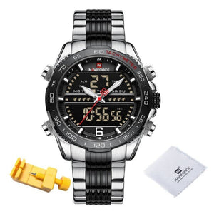 NAVIFORCE Men's Luxury Fine Fashion Premium Top Quality Analog & Digital Dial Stainless Steel Watch - Divine Inspiration Styles