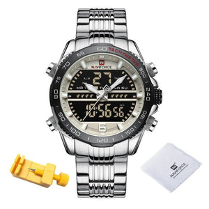 NAVIFORCE Men's Luxury Fine Fashion Premium Top Quality Analog & Digital Dial Stainless Steel Watch - Divine Inspiration Styles