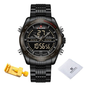 NAVIFORCE Men's Luxury Fine Fashion Premium Top Quality Analog & Digital Dial Stainless Steel Watch - Divine Inspiration Styles