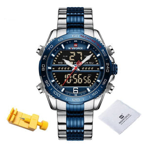NAVIFORCE Men's Luxury Fine Fashion Premium Top Quality Analog & Digital Dial Stainless Steel Watch - Divine Inspiration Styles