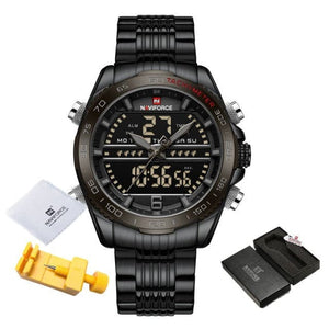 NAVIFORCE Men's Luxury Fine Fashion Premium Top Quality Analog & Digital Dial Stainless Steel Watch - Divine Inspiration Styles