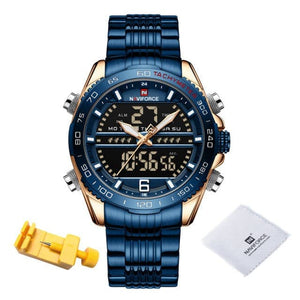 NAVIFORCE Men's Luxury Fine Fashion Premium Top Quality Analog & Digital Dial Stainless Steel Watch - Divine Inspiration Styles