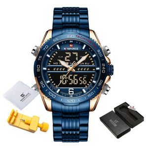 NAVIFORCE Men's Luxury Fine Fashion Premium Top Quality Analog & Digital Dial Stainless Steel Watch - Divine Inspiration Styles