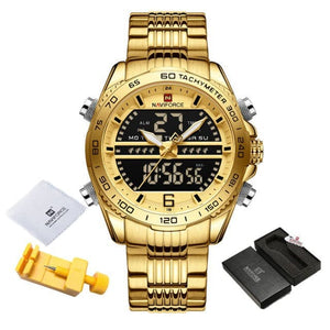 NAVIFORCE Men's Luxury Fine Fashion Premium Top Quality Analog & Digital Dial Stainless Steel Watch - Divine Inspiration Styles