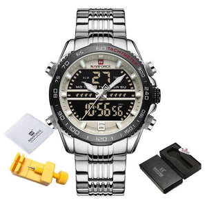 NAVIFORCE Men's Luxury Fine Fashion Premium Top Quality Analog & Digital Dial Stainless Steel Watch - Divine Inspiration Styles