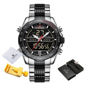 NAVIFORCE Men's Luxury Fine Fashion Premium Top Quality Analog & Digital Dial Stainless Steel Watch - Divine Inspiration Styles