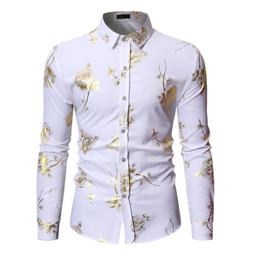 PARKLEES Men's Fashion Premium Quality Golden Rose Floral Embellished Dress Shirt - Divine Inspiration Styles