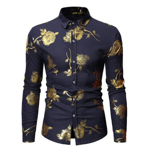 PARKLEES Men's Fashion Premium Quality Golden Rose Floral Embellished Dress Shirt - Divine Inspiration Styles