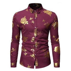 PARKLEES Men's Fashion Premium Quality Golden Rose Floral Embellished Dress Shirt - Divine Inspiration Styles