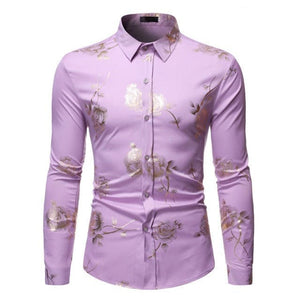 PARKLEES Men's Fashion Premium Quality Golden Rose Floral Embellished Dress Shirt - Divine Inspiration Styles