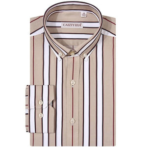 CAIZIYIJIA Men's Classic Trendy Fashion Casual Long Sleeves Stripes Dress Shirt - Divine Inspiration Styles