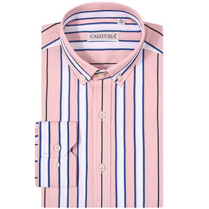 CAIZIYIJIA Men's Classic Trendy Fashion Casual Long Sleeves Stripes Dress Shirt - Divine Inspiration Styles