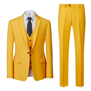 BRADLEY VIP SUITS Men's Fashion Formal Business & Special Events Wear 3 Piece (Jacket + Pants + Vest) 2 Buttons Yellow Suit Set - Divine Inspiration Styles