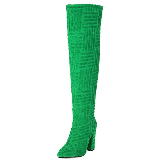 Dora Women's Elegant Fine Fashion Cable Style Suede Thigh High Green Dress Boots Green / 4
