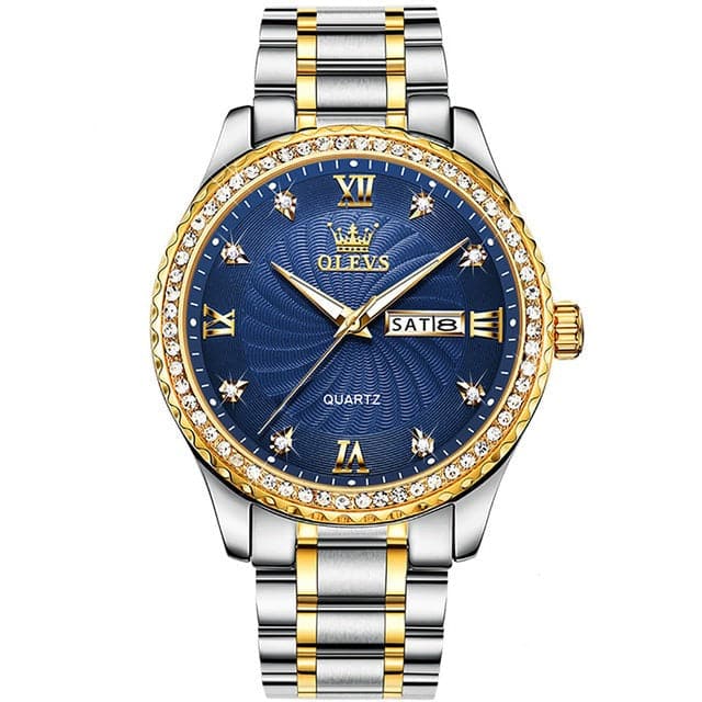 OLEVS Men's Luxury Fine Fashion Premium Top Quality Genuine Diamonds Dial Design Stainless Steel Watch - Divine Inspiration Styles