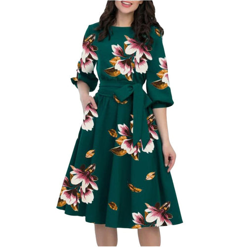 LILLIAN Design Women's Fashion Elegant Stylish Vintage Floral Print Dress - Divine Inspiration Styles
