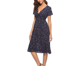 APRIL Women's Fashion Elegant Stylish Vintage Floral Print and Polka Dots Dress - Divine Inspiration Styles