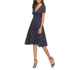 APRIL Women's Fashion Elegant Stylish Vintage Floral Print and Polka Dots Dress - Divine Inspiration Styles