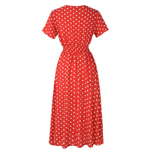 APRIL Women's Fashion Elegant Stylish Vintage Floral Print and Polka Dots Dress - Divine Inspiration Styles
