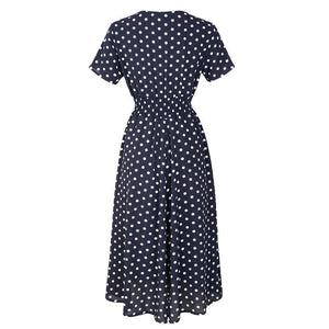 APRIL Women's Fashion Elegant Stylish Vintage Floral Print and Polka Dots Dress - Divine Inspiration Styles