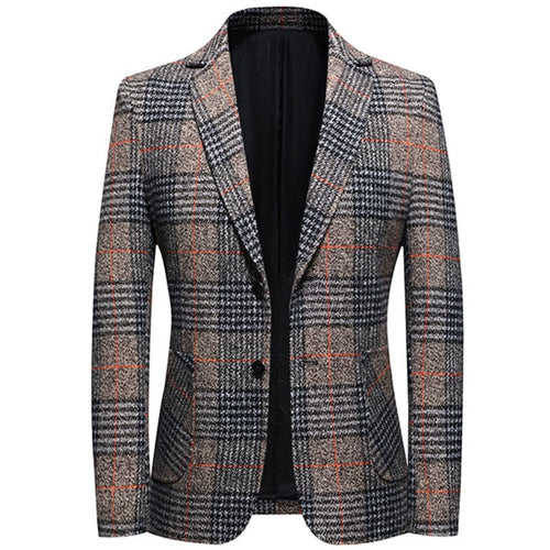 BRADLEY Men's Fashion Premium Quality Gray & Khaki Plaid Style Blazer Suit Jacket - Divine Inspiration Styles