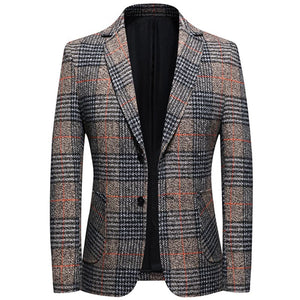 BRADLEY Men's Fashion Premium Quality Gray & Khaki Plaid Style Blazer Suit Jacket - Divine Inspiration Styles