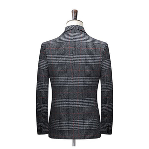 BRADLEY Men's Fashion Premium Quality Gray & Khaki Plaid Style Blazer Suit Jacket - Divine Inspiration Styles