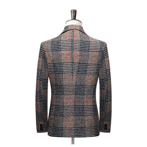 BRADLEY Men's Fashion Premium Quality Gray & Khaki Plaid Style Blazer Suit Jacket - Divine Inspiration Styles